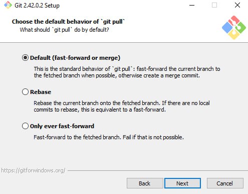 Choosing the default behaviour of git pull