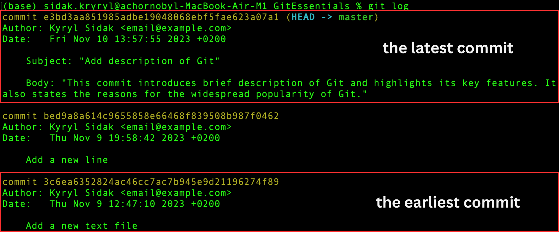 Salida de git log