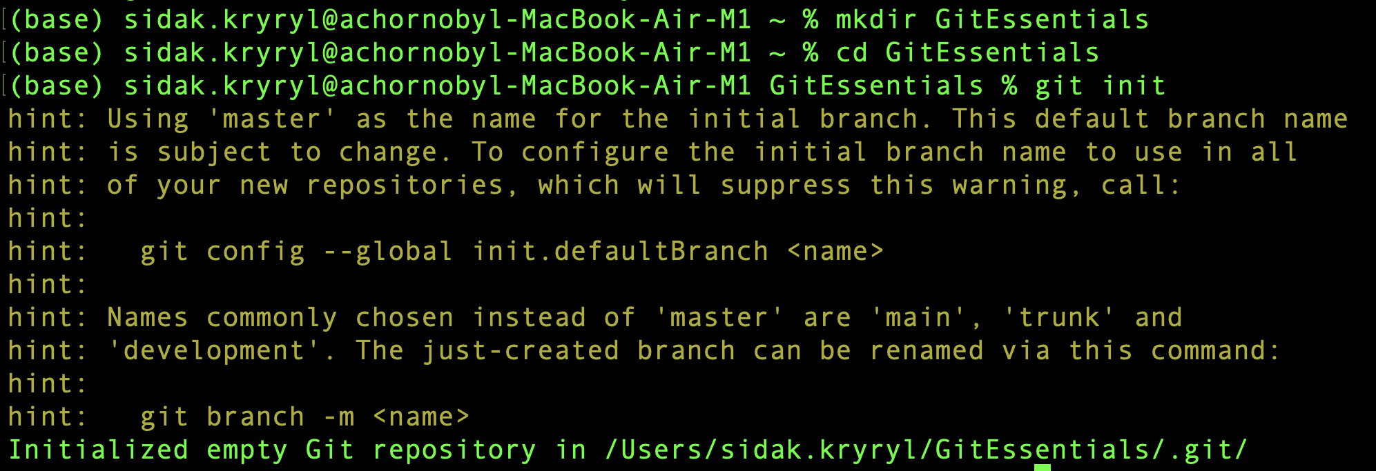 Ejemplo de git init