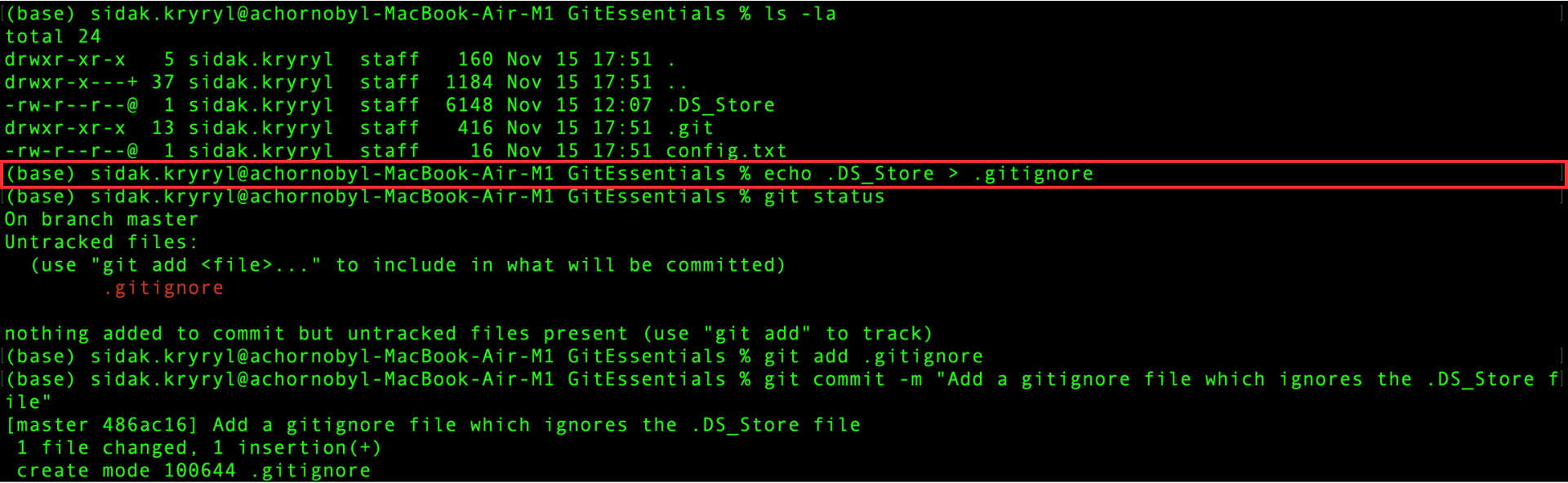 Creating the .gitignore file
