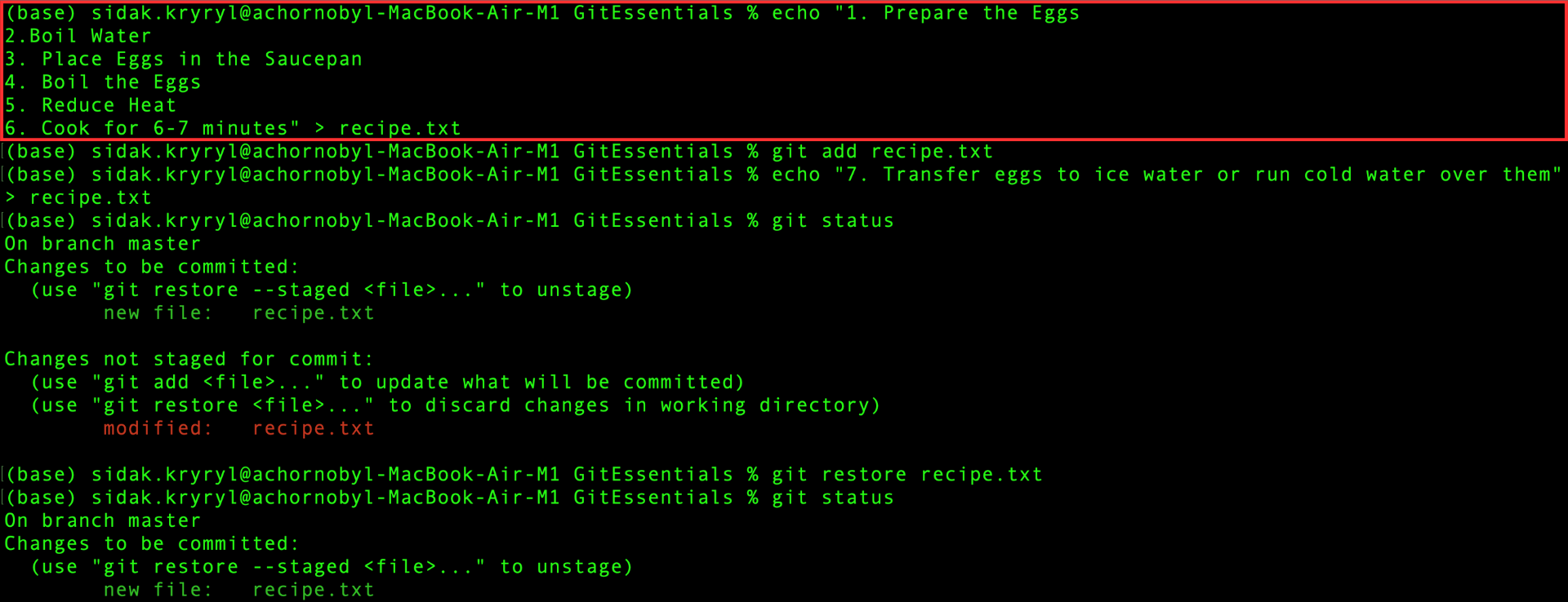 Creando el archivo recipe.txt