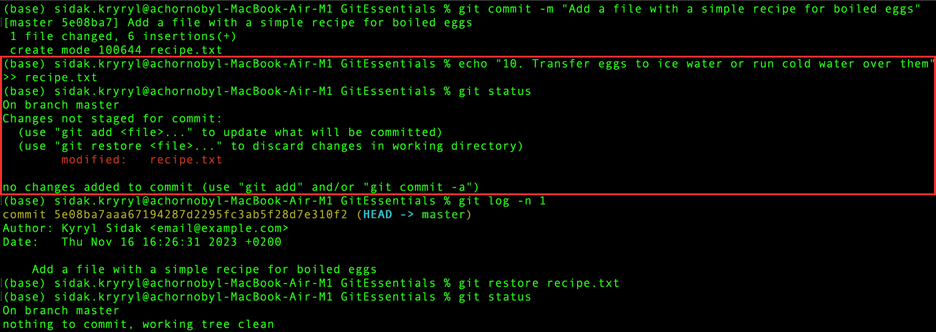 Modificando el archivo recipe.txt