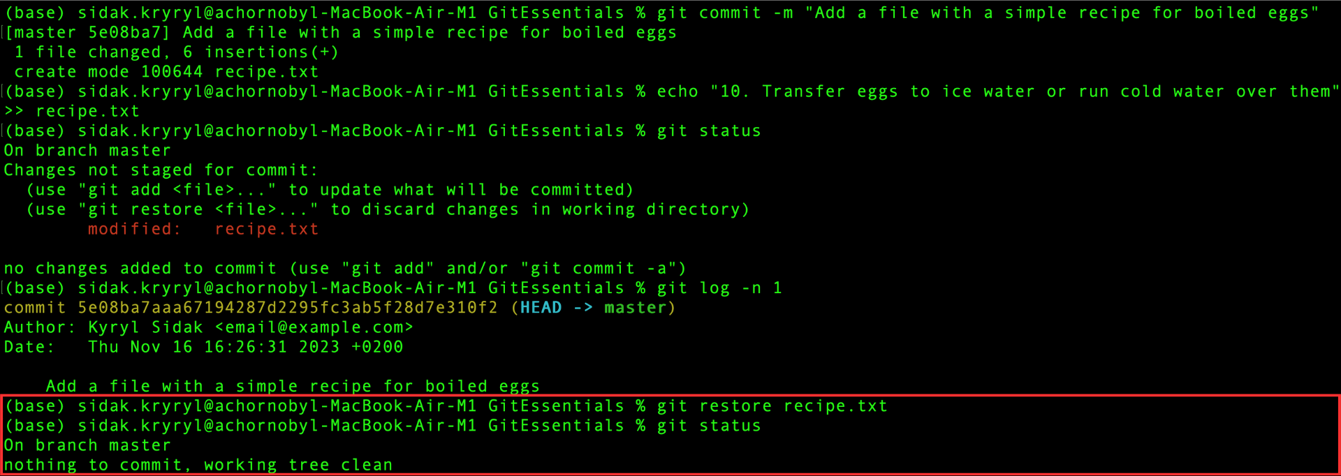 Restaurando al commit más reciente