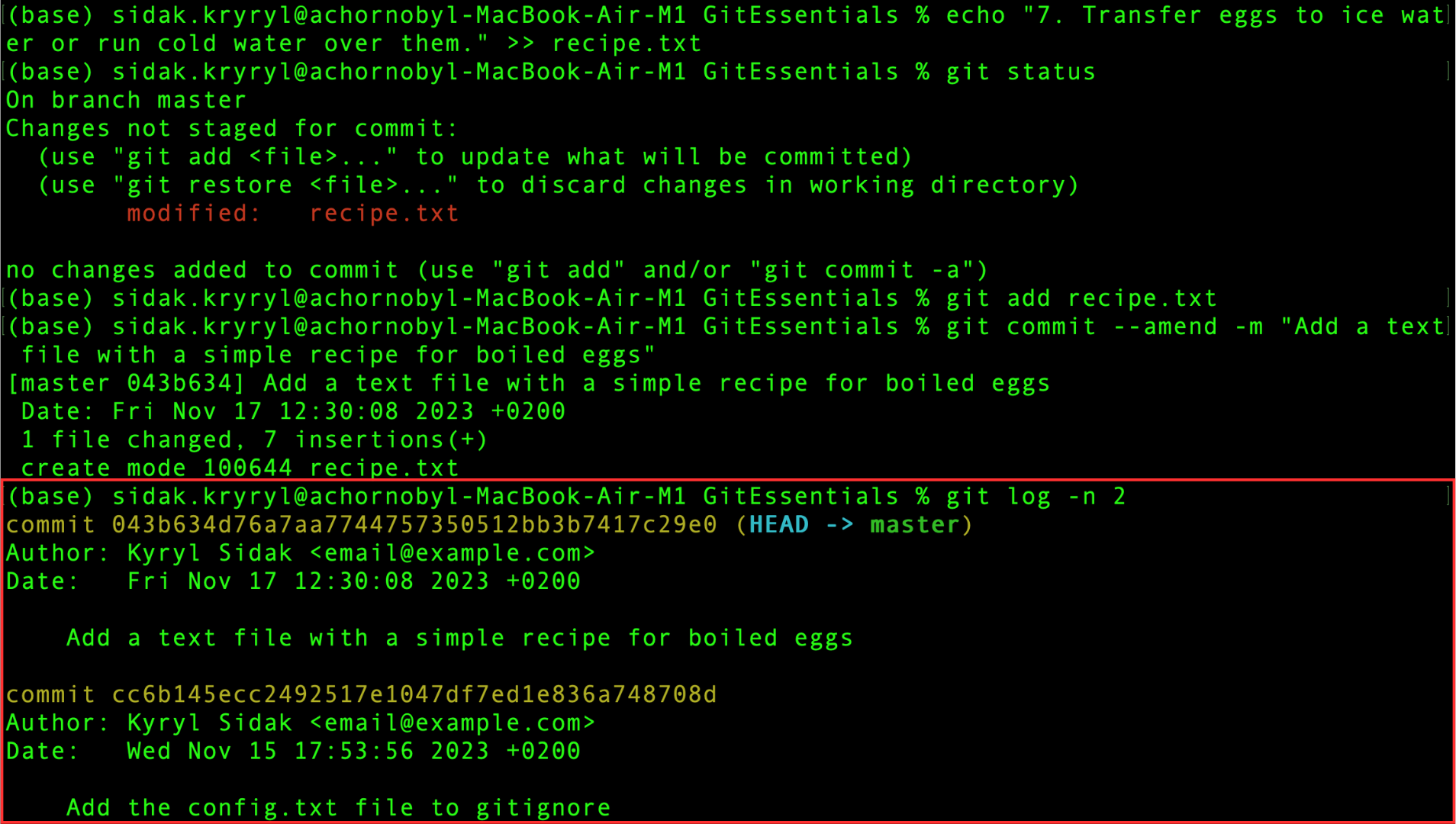 Dos commits más recientes