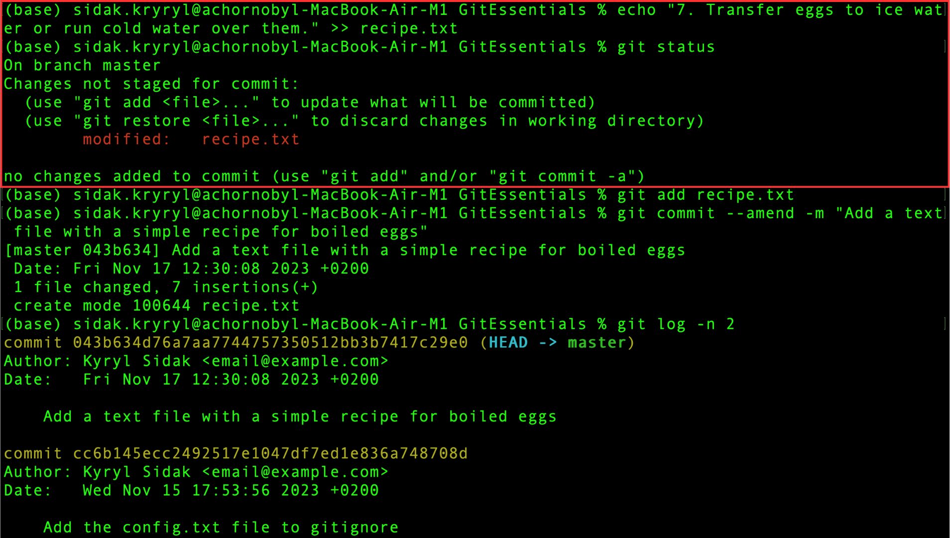 Modificando el archivo y verificando el estado