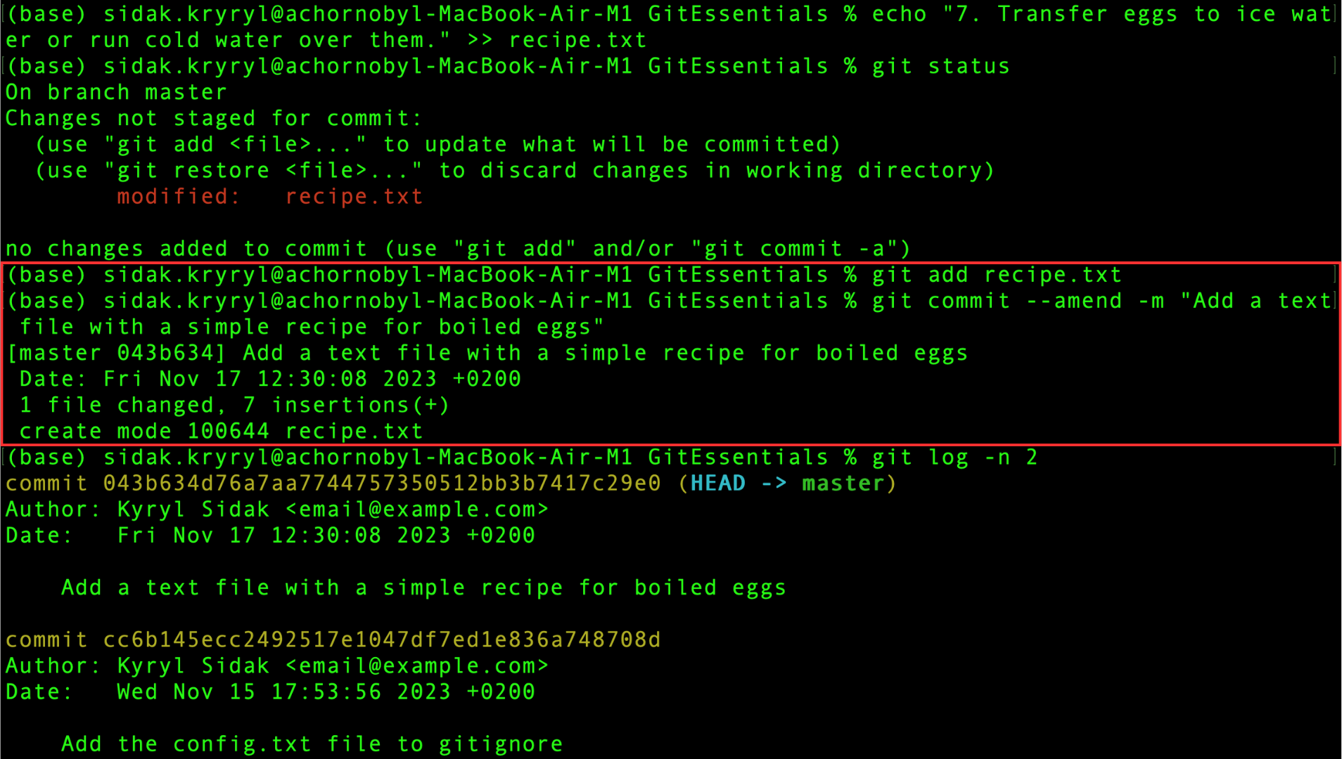 Preparación de cambios y modificación del commit