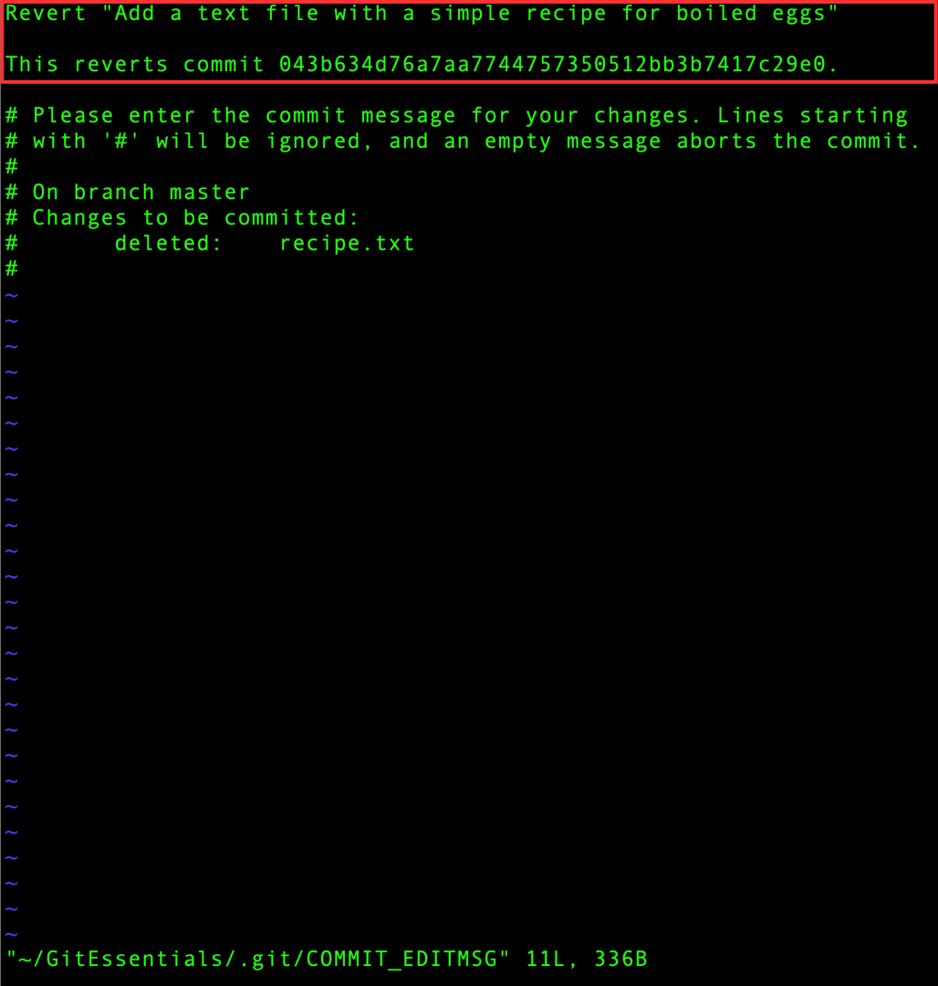 Mensagem padrão de commit de revert