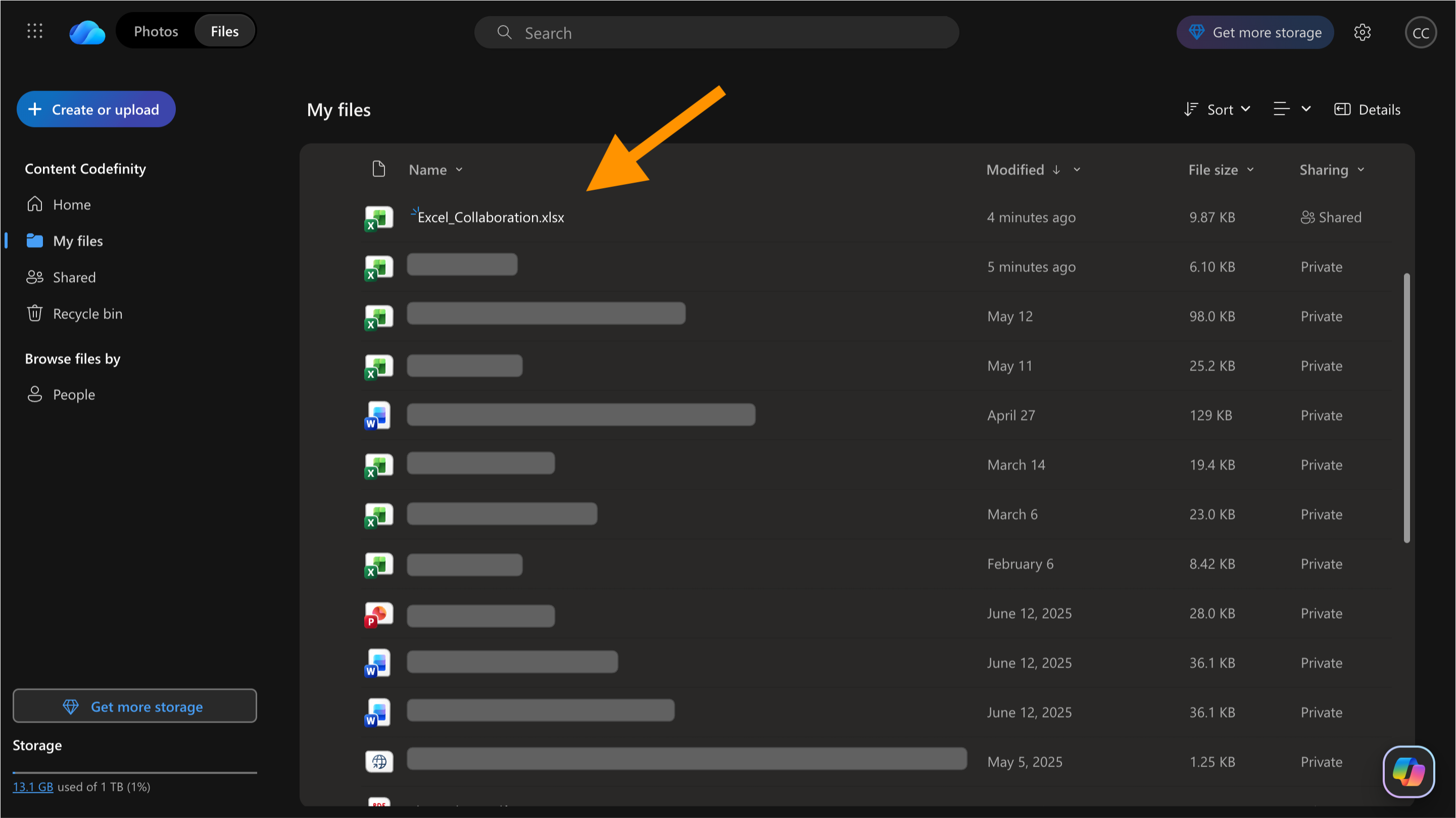 Workbook saved to OneDrive